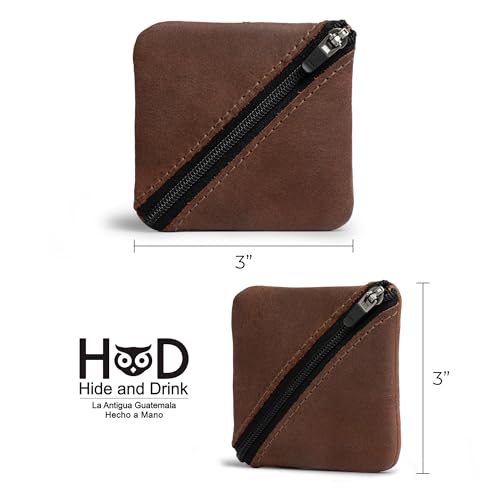 Image of Hide & Drink, Slash Zippered Pouch, Change Holder, and Storage for Pocket and Purse Organization with Zipper, Full Grain Leather, Handmade (Bourbon Brown)