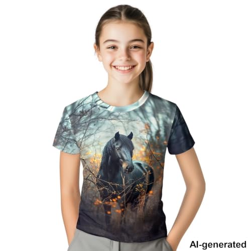Image of Novelty 3D Graphic T Shirts for Kids Crew Neck Funny Animal Print Short Sleeve Girls Tshirts 3-16 Years