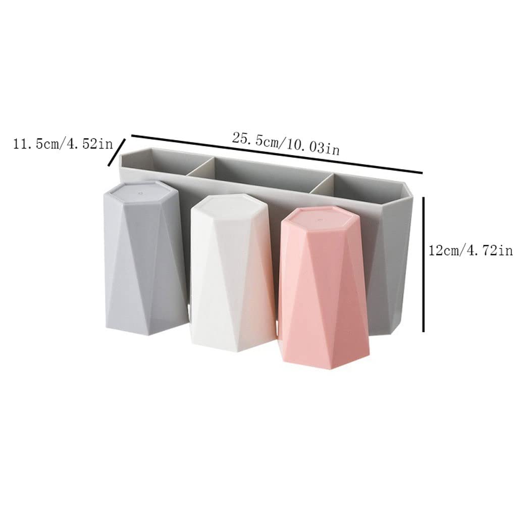 Soporte de Pared para cepillos de Dientes, Estante de Almacenamiento para baño sin Agujeros con Tres lavabos y Vasos para Pasta de Dientes y Maquillaje (C)