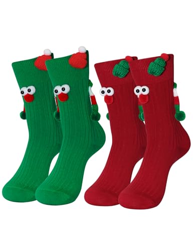 Chaussettes magnétiques de Noël PanPacSight rouge et vert en lot de 2 paires