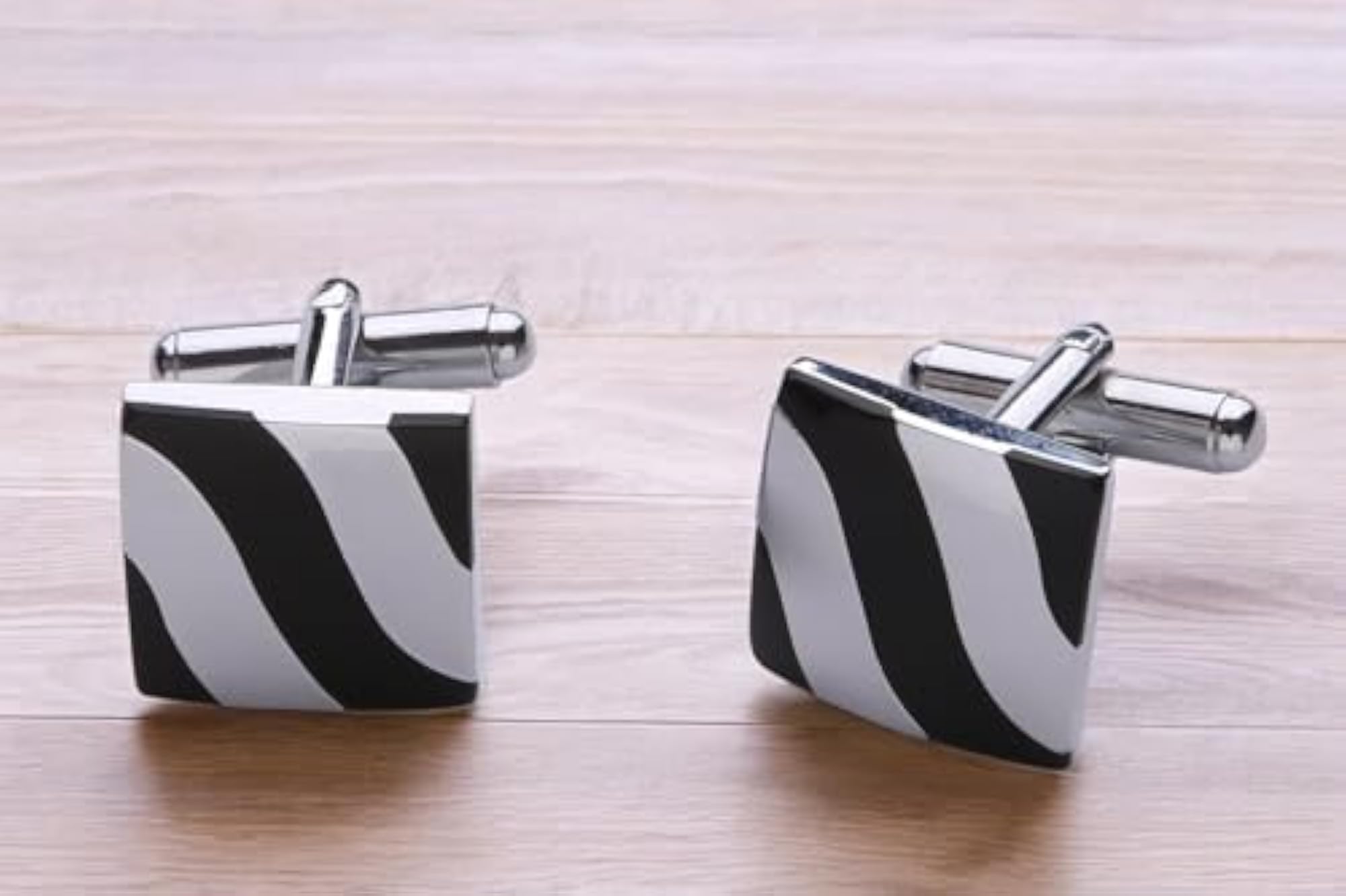 Men's Square Brass Cufflinks in Silver and Black