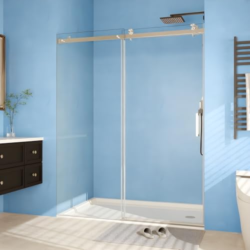 Image of 44-48 in W x 76 in H Shower Doors, Frameless Shower Door, Sliding Glass Door with 5 /16 in (8 mm) Clear Tempered Glass for Bathroom,Explosion-Proof Film,Handle and Seal Strip