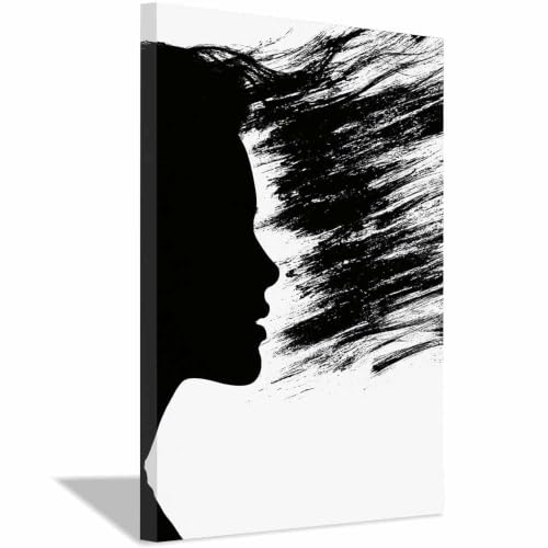 Toile coup de pinceau silhouette de la dame affiche noir et blanc