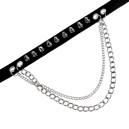 6 PCS Punk Studded Necklace Bracelet Set, Halloween Leather Gothic Rivet Choker and Wristband, Adjustable Rock Choker Bangle with Snap Button, Cool Spike Biker Accessories for Cosplay Party3