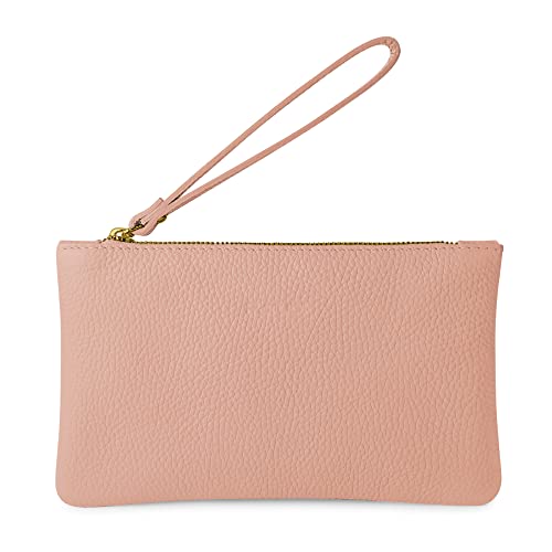Parubi Kleine Handtasche Minihandtasche aus Weichem Echtleder, Hergestellt in Italien, Clutch mit Kordelzug und Elegantem Reißverschluss Tasche für Frauen und Mädchen (Aura)