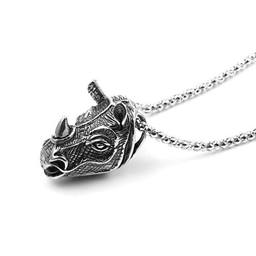 Xusamss Punk Rock Titanium Steel Animal Rhino Head Pendant Necklace,24Inches Link Chain #TOP4