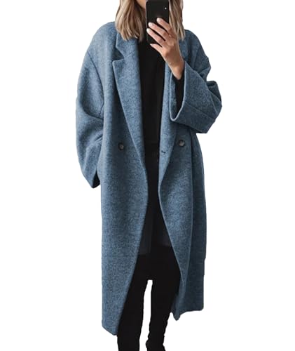 SEMATOMALA Women's Winter Double Breasted Pea Coat Oversized Notch Lapel Long Trench Coat Warm Wool Blend Jackets