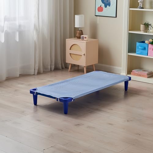 Image of Kingnex Cot Sheets for Daycare Standard Size 23 inch x 51 inch Bed Soft Brushed Microfiber Cut Corner Fitted Cot Sheet Cover 2 Pack Blue Check