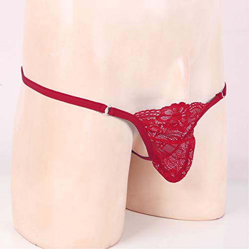 AGJGFM Mens Lace T-Back Briefs Bulge Pouch G-String Lingerie Bikini Underwear Thong Underpants Red4
