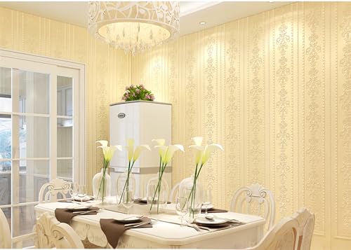 Papel tapiz no tejido autoadhesivo a rayas 3D de 53 * 500cm cálido para sala de estar dormitorio estudio fondo de pared beige 53 * 500cm