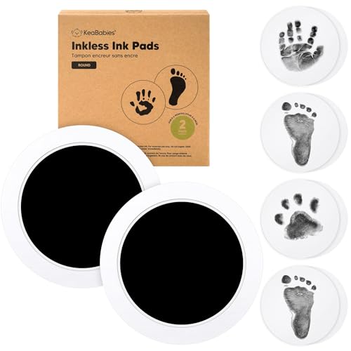 Image of 2-Pack Round Inkless Baby Hand and Footprint Kit - Mess Free Ink Pad for Newborn Keepsake, Dog Nose & Paw Print Kit, Clean Touch Ink Pad for Baby Hand & Footprints,Ideal New Mom Gifts (Jet Black)