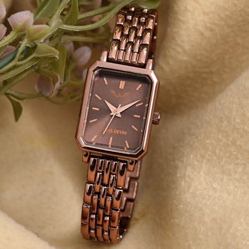 Image of LOUIS DEVIN Silver /Brown /Rose Gold Bracelet Metal Chain Analog Wrist Watch for Women (Blue /Green /Pink /Black /Silver /Brown /Rose Gold Dial) | LD-LS193-CH