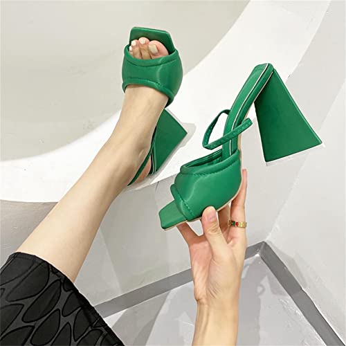 Keleimusi Womens Quilted Padded Slingback Satin Sandals Square Peep Toe Flared Block High Heeled Shoes thumb #4