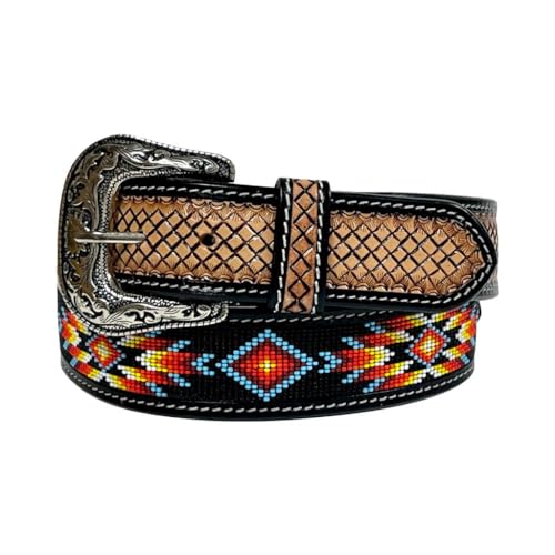 Western Genuine Leather Tooled and Beaded Belt For Men and Women 30IS1042