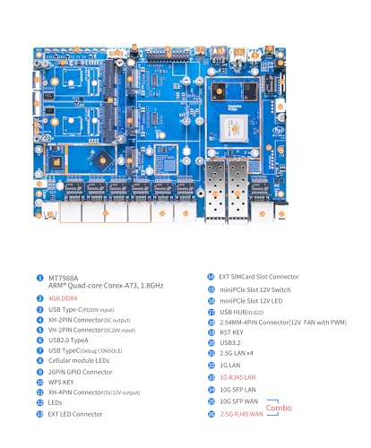 Image of Banana Pi BPI-R4 Pro 8X /4E WiFi 7 Wireless Dual-Band WiFi Router Board OpenWRT, MediaTek MT7988A30K DMIPS SoC - 2X 10GbE SFP&RJ45, 4X 2.5GbE LAN for NAS Smart Home Gateway (Bundle1, 4E)