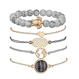 krun Beaded Bracelets for Women - Adjustable Charm Pendent Stack Bracelets Set for Women Girl Friendship Gift Bracelet Links
