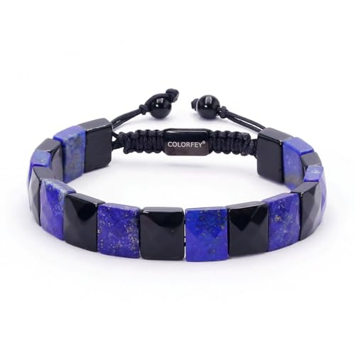 Natural Crytals Mens Beads Bracelet Mens Bracelets Beaded Lapis Lazuli Black Obsidian Trendy Handmade Bracelet, Unique Double Protection Energy Beads Healing Crystals Bracelets for Men