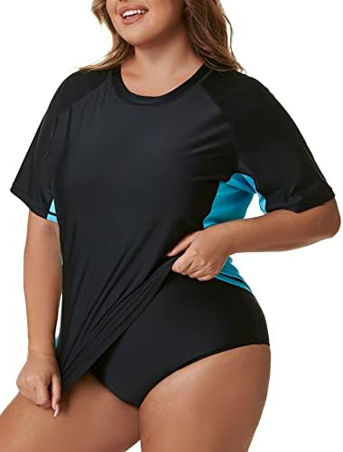 Tournesol Women's Rash Guard Plus Size Swim Shirt Tee Short Sleeve UV Swimsuit Bathing Suit Tops Only UPF50+