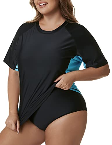 Tournesol Women's Rash Guard Plus Size Swim Shirt Tee Short Sleeve Uv Swimsuit Bathing Suit Tops Only Upf50+ #TOP3