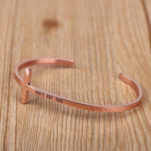 Memgift God's Got This Christian Bracelets For Women Stainless Steel Bible Verse Rose Gold Cross Bracelet Birthday Baptism Christmas Jewelry Gift #TOP3