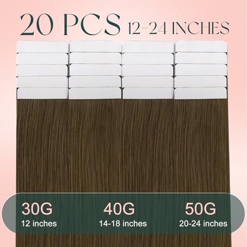 Image of Easyouth Tape in Human Hair Extensions Medium Brown Tape in Extensions Human Hair Brown Natural Look 14 Inch 20pcs Hair Extension Real Human Hair Tapes in for Everyday Use