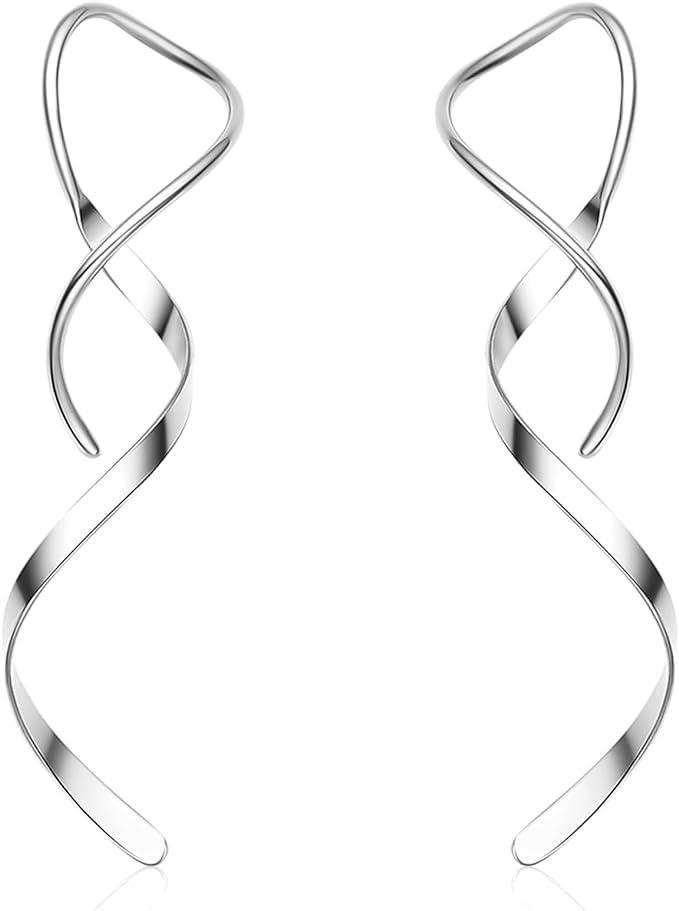 El Regalo Western Spiral Twisted Threader Earrings for Girls & Women- Stainless Steel/Anti-Tarnish Drop Dangle Handmade Twisted Linear Curved Minimal Everyday Earrings (Silver) (B0CY8P2NGQ) Amazon Price History, Amazon Price Tracker