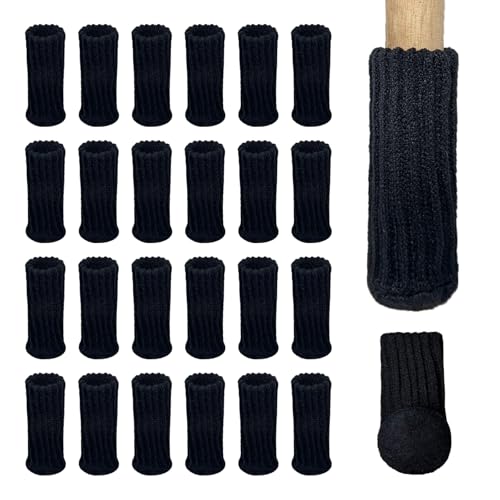 Stuhlsocken 24 Stück Elastisch Möbelsocken Gestrickte Filz-Stuhlbeinschützern Stuhlbeinschützern Tisch Bodenschutz Kratzer und Lärm Vermeiden (Schwarz)