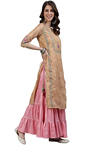 Image of Jaipur Kurti Women's Silk Kurta with Palazzo & Dupatta (AVKPLZ1898 Yellow M)