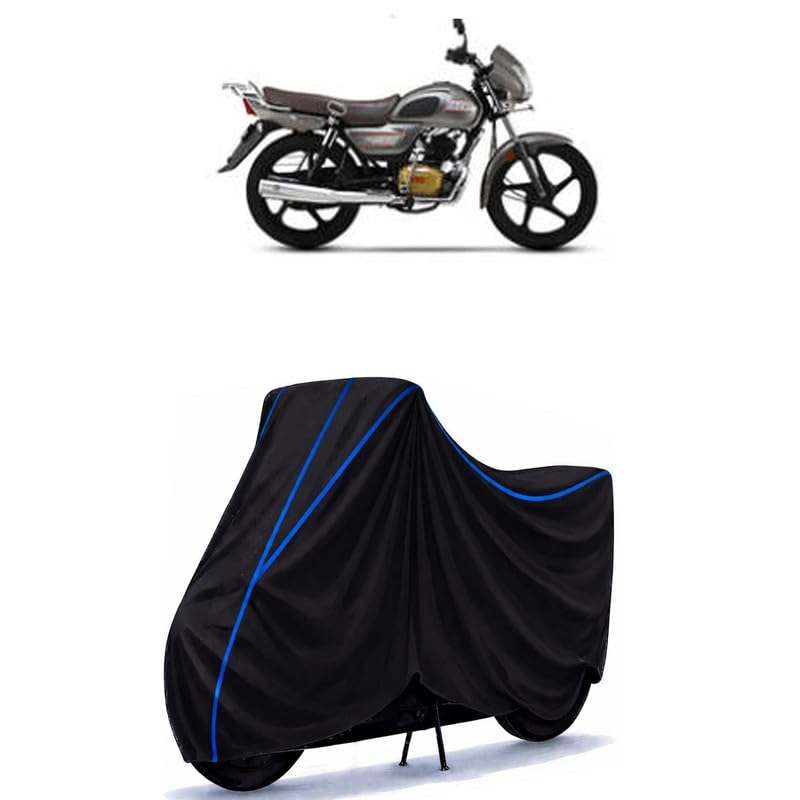Image of TVS Radeon Bike Cover Water Resistant Universal Motorcycle Rain | Heavy Duty UV Protection, Dust, Scratch Indoor Outdoor All Weather with Black Blue Piping Elastic