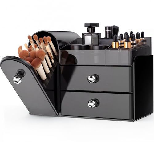 Image of Makeup Organizer,Vanity Organizer with Makeup Brush Holder,Large Skincare Organizers with Drawers,Bathroom Countertop Organizer,Storage Lipstick,Perfume,Nail Polish,Beauty,Gifts for Woman