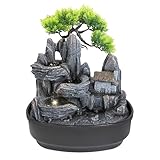 Lemodo Zimmerbrunnen LED Indoor 3-stufig Tischbrunnen Feng Shui Wasserfall mit Beleuchtung Kaskadenbrunnen Deko für Wohnzimmer Schlafzimmer Büro Luftbefeuchter Wellness 27x19x33 cm
