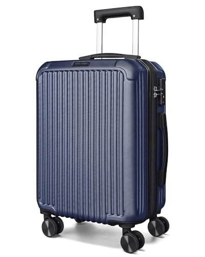 Image of LIGHT FLIGHT Carry On Luggage 22x14x9 Airline Approved, Dark Blue | 22x14x9 Airline Approved, Hard Shell with Wheels, Expandable Hardside, TSA Lock