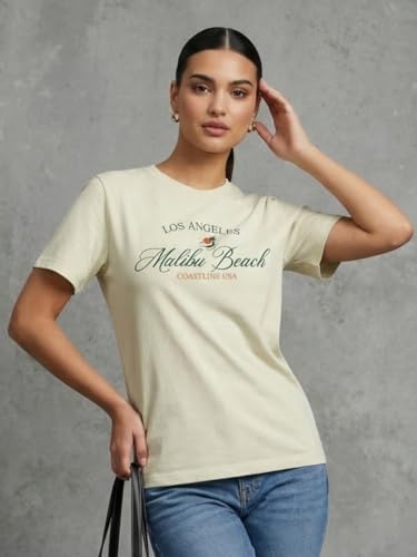 Image of Nobero Women's Graphic Printed T-Shirt | Regular Fit 180 GSM Cotton Tee for Women | Comfortable Round Neck Casual Wear