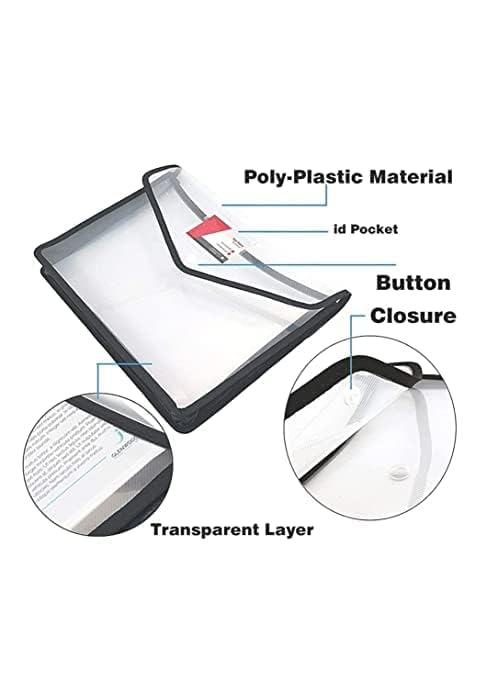 Image of Eclet Transparent A4 Size Document File | Storage Bag with Snap Button for Certificates /Legal Documents | Set of 5 | Plastic Bags | Documents File |