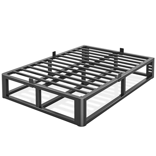 Firpeesy Metal Heavy Duty 14 inch Full Bed Frame with Rounded Corner and Headboard Hole Mattress Retainers 3500 LBS No Box Spring Needed Platform Noise Free Easy Assembly