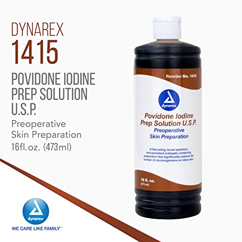 Image of Dynarex Povidone Iodine Prep Solution USP, Effective Topical Antiseptic for Skin Cleansing and Preparation Prior to Medical Procedures, Brown, 1 Case, 24-16 Fluid Ounce Bottle