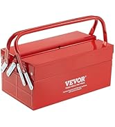 VEVOR Metal Tool Box, 14-inch, 2-Tier 3-Tray Portable Folding Tool Chest Organizer with Handle & ...