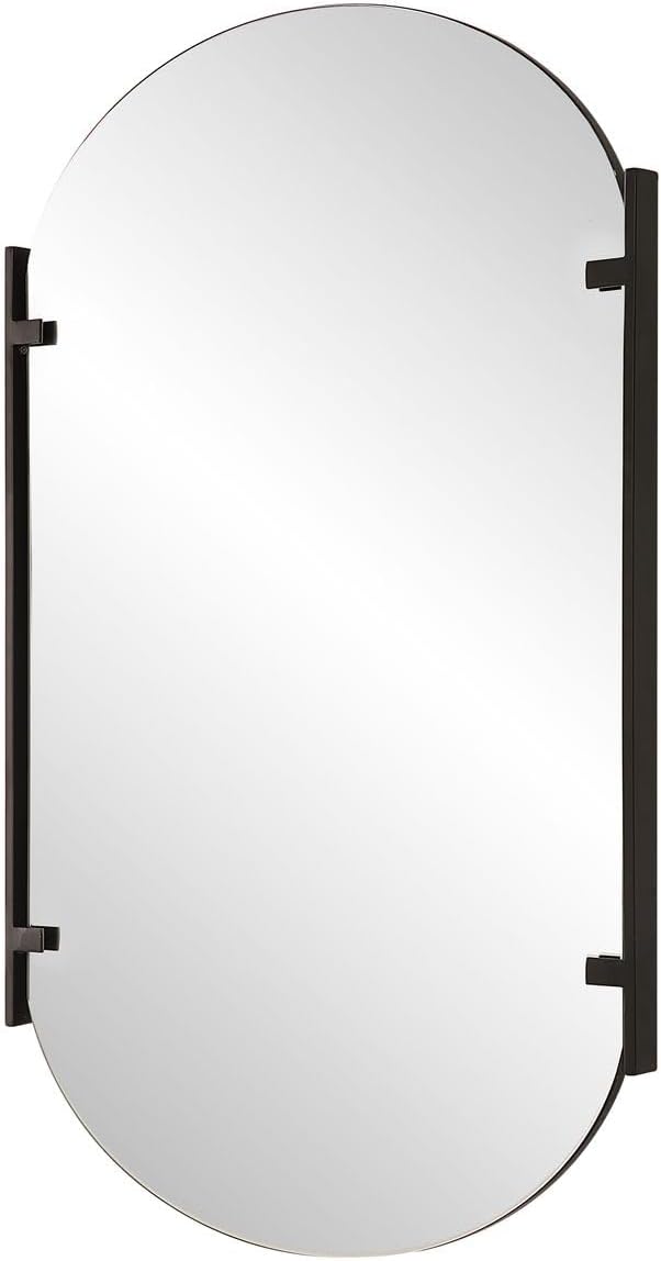 Capsina Satin Black Mirror | Modern Oval Iron Frame Bathroom Vanity Mirror Mounted Vertical or Horizontal (23 in. W x 38 in. H x 1 in. D)