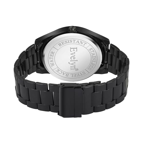 Image of Evelyn Classic Men's Watch, Black Stainless Steel, Analog Display, Day-Date Function, Rose Gold Accents Eve 165