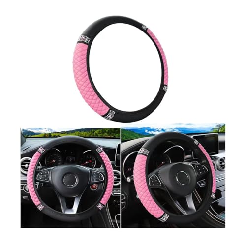 Osilly Bling Car Steering Wheel Cover, 15 Inch Rhinestones Soft Leather Elastic Steering Wheel Protector, Sparkly Crystal Diamond for Women Girls, Car Interior Accessories for Most Cars (Pink)