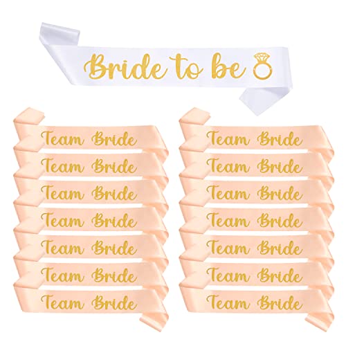 Shining She 15 Pieces Hen Party Accessories Sashes Sets 14 Rose Gold Team Bride Sashes 1 White Bride to Be Sash for Hen Party Wedding Bridal Shower Party Decorations