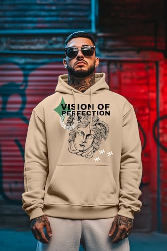 Image of Veirdo Cotton Fleece Regular Fit Full Sleeve Hooded Sweatshirt Front and Back Graphic Printed Jumper Hoodie for Men