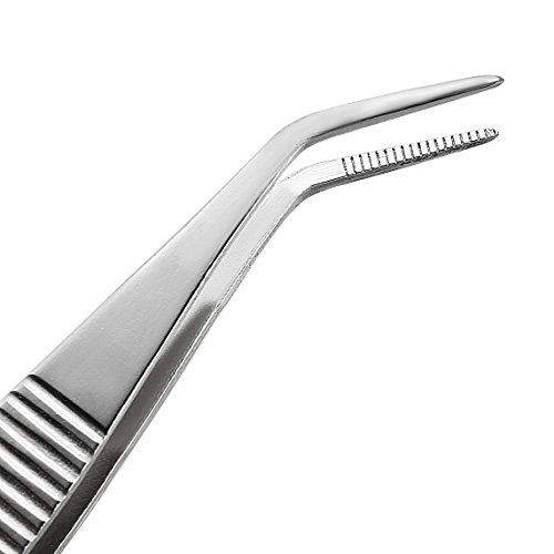 Sourcingmap 5-Inch Stainless Steel Tweezers with Curved Pointed Serrated Tip, Silver - Image 3