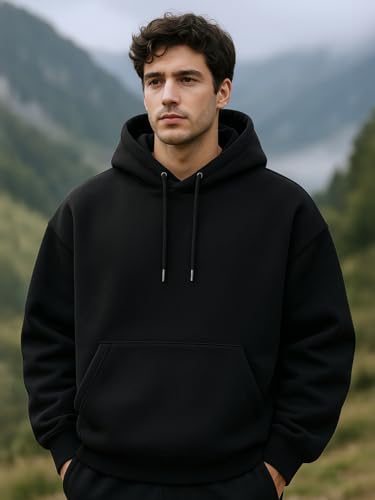 Image of Nobero Heavy Duty Oversized Solid Hoodie for Men | Hoodies for Men | Oversized Fit | Solid Colour | Thick Fleece Fabric | Drawstring Hood