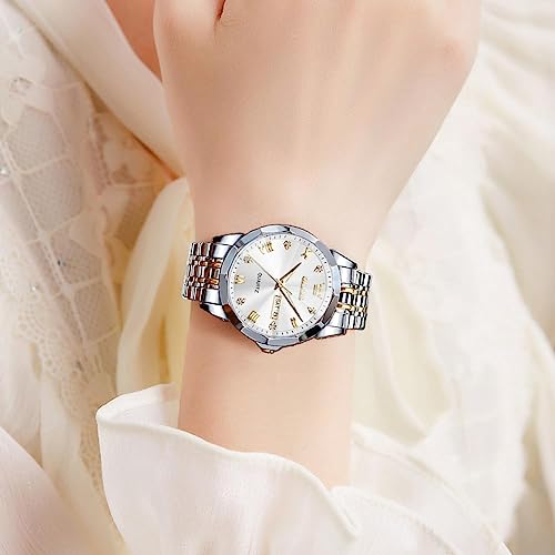 Image of OLEVS Watch for Men Women Large Face Unisex Diamond Luxury Dress Analog Quartz Stainless Steel Waterproof Luminous Date Business Casual Wrist Watch