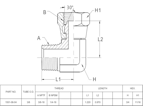 Image of (2-PACK) 1501-06-04 Hydraulic Hose Adapter Fitting 3 /8 inch Male (3 /8 inch-18NPTF) x 1 /4 inch Female Swivel (1 /4 inch-18NPSM) 90 Elbow SAE Pipe Joints Tube Connector Carbon Steel