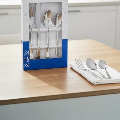 Image of Culinex Premium 18 /8 Stainless Steel, 20-Piece Cutlery Set | 6 All Purpose Spoon, 6 Fork, 6 Tea Spoon & 2 Table Knife | Silver Rustproof Flatware for Dining, Kitchen By thinKitchen