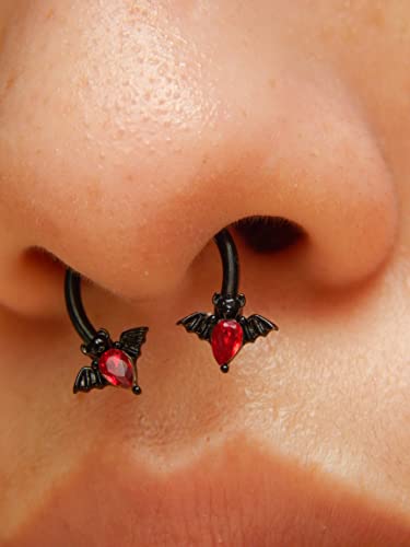 Melighting Septum Rings 16G Black Bat Septum Jewelry Halloween Daith Earrings Clear Red CZ Surgical Steel 316L Tragus Piercing Jewelry Helix Earrings for Women Men4