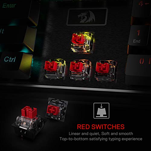 Image of Redragon K556 RGB LED Backlit Wired Mechanical Gaming Keyboard, 104 Keys Hot-Swap Mechanical Keyboard w /Aluminum Base, Upgraded Socket and Noise Absorbing Foams, Quiet Linear Red Switch