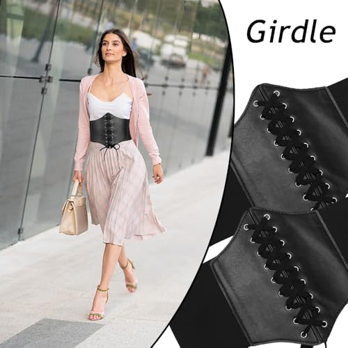 yotutun Lot de 2 corsets pour femme - Ceinture à lacets - Noir - Taille Waspie - Élastique - Large bande - Ceinture rétro pour femme - Ceinture abdominale pour sculpter la taille, Noir , taille unique – vue 2